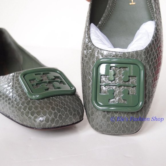 NIB Tory Burch Georgia Ballet Snake Embossed Leather Palm Leaf Green US 9 AUTHNT - Picture 10 of 16